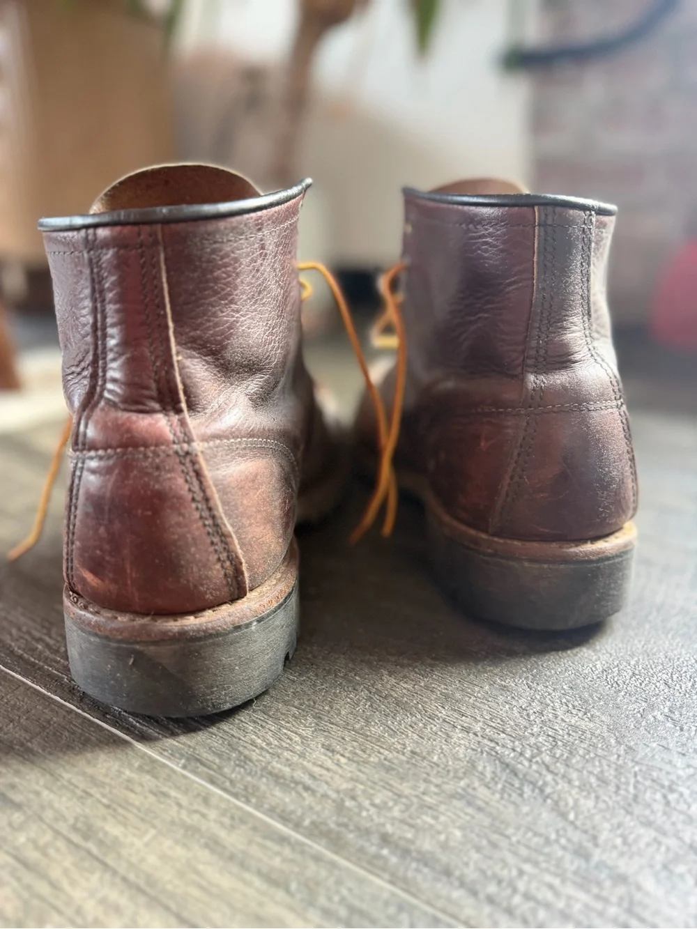 Red Wing Classic Brown Leather Men’s Work Boots with Yellow Laces